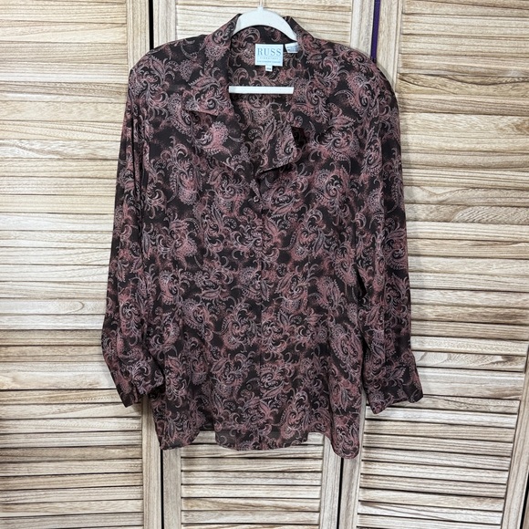Russ Tops - Russ Women's Blouse - Black and Brown Paisley 20W